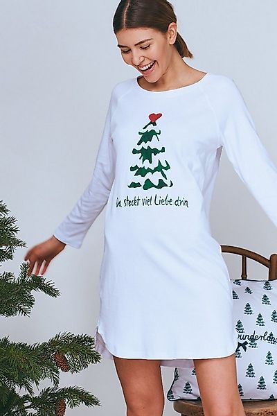 Louis & Louisa Schlafanzug Sleepshirt Damen - TANNENBAUM/VIEL LIEBE DRIN - günstig online kaufen
