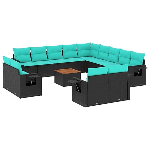 vidaXL 14-Tlg Gartensofa-Set mit Kissen Schwarzes Polyrattan 3224839 günstig online kaufen