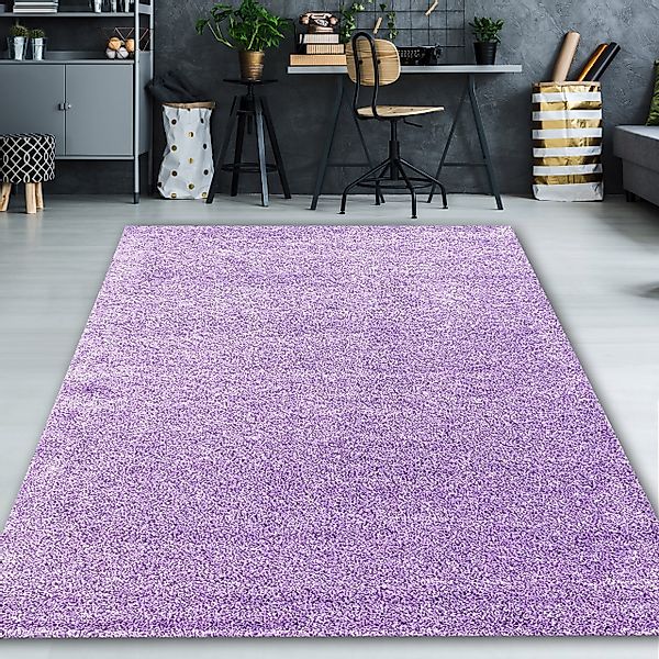 TeppichHome24 Teppich Hochflor-Teppich in Flieder, rechteckig, günstig online kaufen