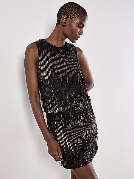 Apricot Paillettenshirt Partytop mit Pailletten und Fransen günstig online kaufen