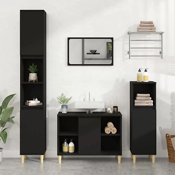 Vidaxl Waschbeckenunterschrank Schwarz 80x33x60 Cm Holzwerkstoff günstig online kaufen