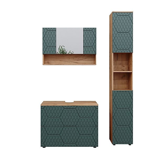 Vicco Badmöbel-Set Irma, Goldkraft Eiche/Grün, 3 Teile, mit Spiegelschrank günstig online kaufen