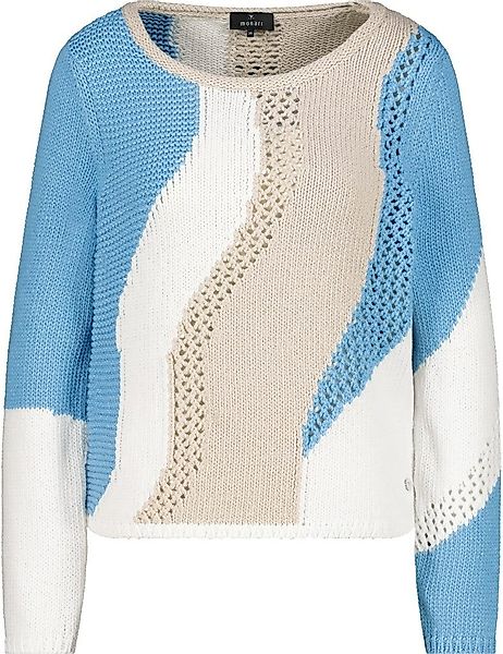 Monari Rundhalspullover Blaues Muster Trendiger Strickpullover günstig online kaufen