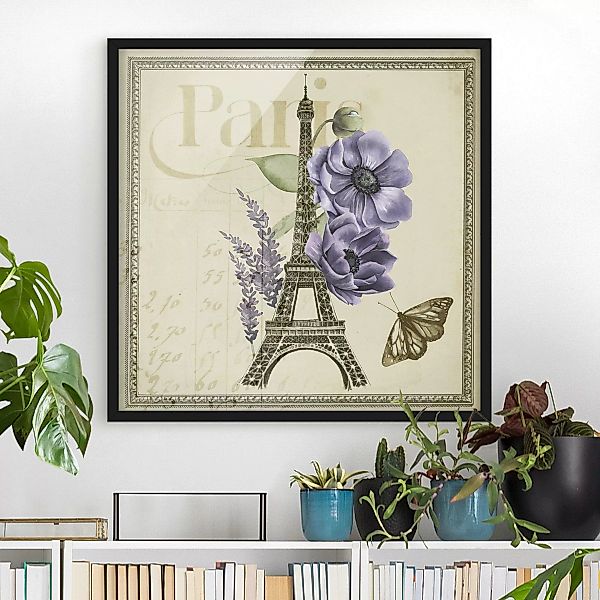 Bild mit Rahmen Spruch - Quadrat Paris Collage Eiffelturm günstig online kaufen