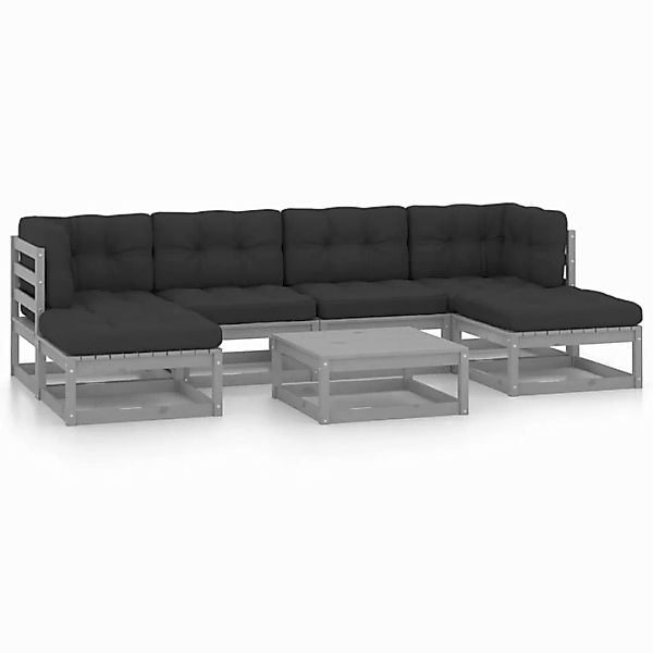 7-tlg. Garten-lounge-set Mit Kissen Grau Kiefer Massivholz günstig online kaufen