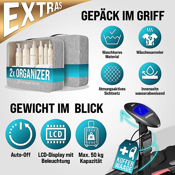 monzana Kofferset, Koffer Zwillingsrollen Zahlenschloss Waage günstig online kaufen