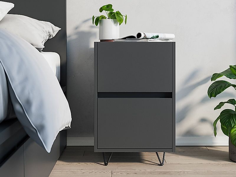 Magnolia Home Nachttisch Nachttisch Yako 40cm 2 SoftClose stehend Grafit So günstig online kaufen