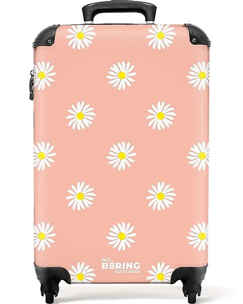 NoBoringSuitcases.com© Hartschalen-Trolley Pastellorange mit Gänseblümchen günstig online kaufen