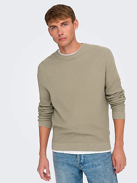 ONLY & SONS Rundhalspullover ONSTONY DS 12 LS WAFFLE CREW KNIT Baumwolle, r günstig online kaufen