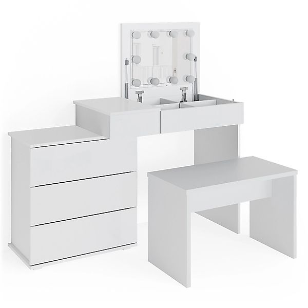 Vicco Schminktisch Lotos Weiß 117.4 cm mit LED Beleuchtung und Bank günstig online kaufen