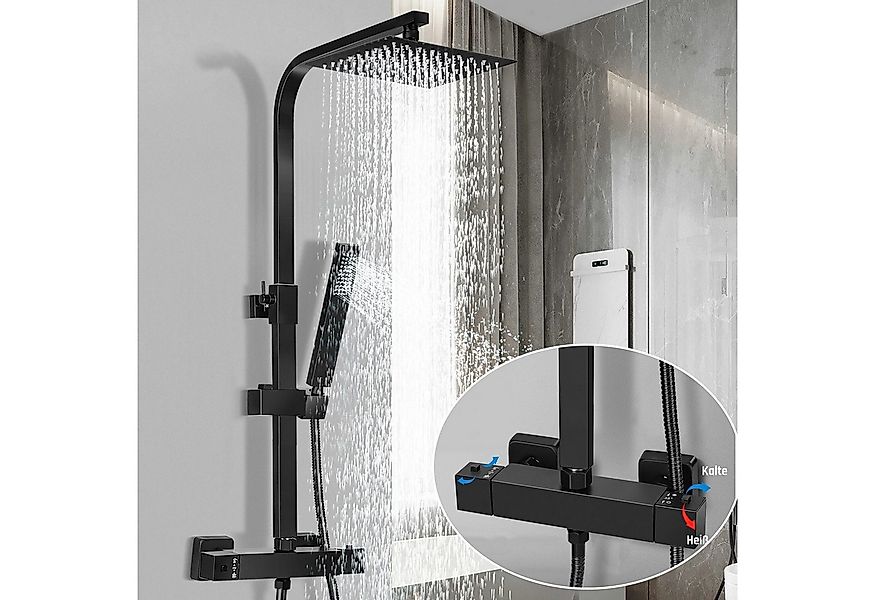 LETGOSPT Duschsystem Duschset mit Thermostat und Edelstahl-Duschstange, Was günstig online kaufen