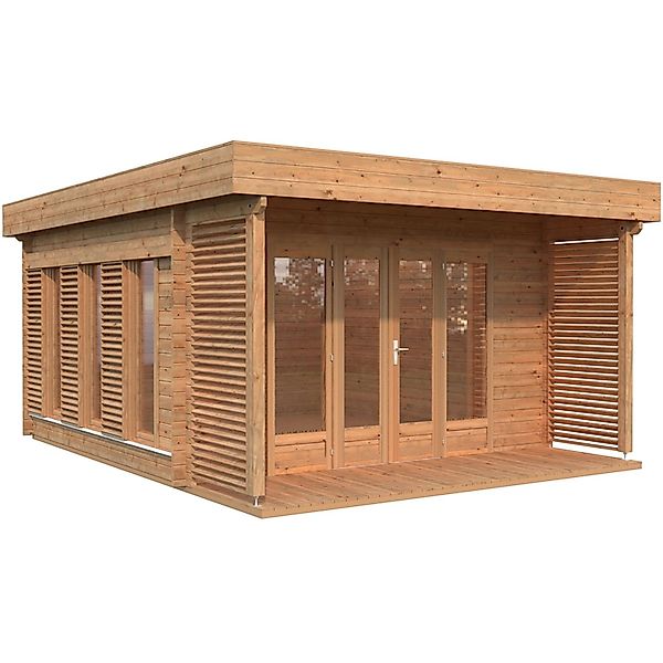 Palmako Caroline Holz-Gartenhaus Braun Flachdach Tauchgrundiert 434 cm x 39 günstig online kaufen
