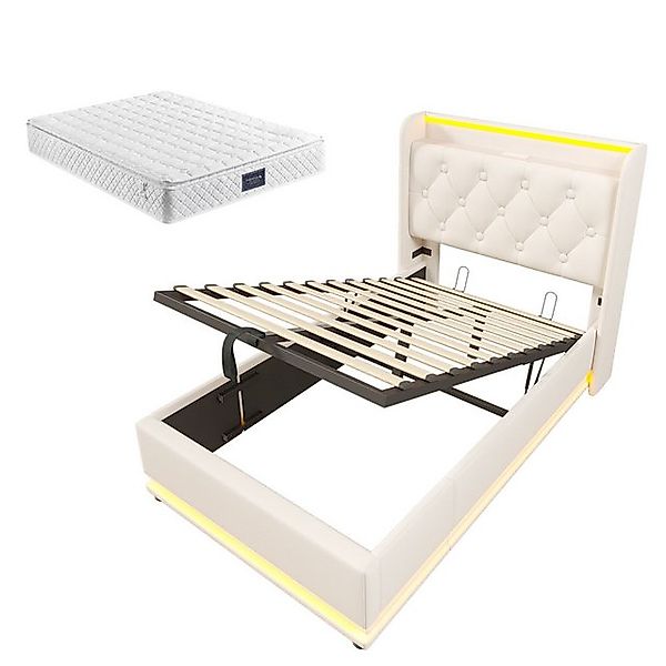 Gotagee Polsterbett Jugendbett Einzelbett Lagerbett 90x200cm USB Typ-C Weiß günstig online kaufen