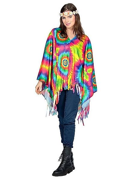 Metamorph Hippie-Kostüm Regenbogen Batik Poncho - Hippie Kostüm Fasching, I günstig online kaufen