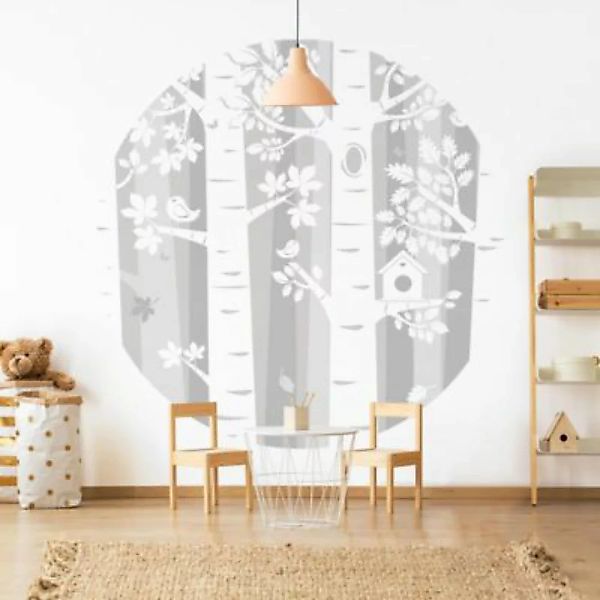 Bilderwelten Runde Tapete selbstklebend Kinderzimmer Bäume im Wald Grau gra günstig online kaufen
