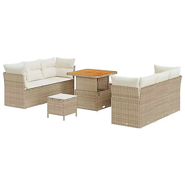 vidaXL Gartensofa-Set mit Kissen 9 Stk Beige und Creme Poly-Rattan 3363386 günstig online kaufen