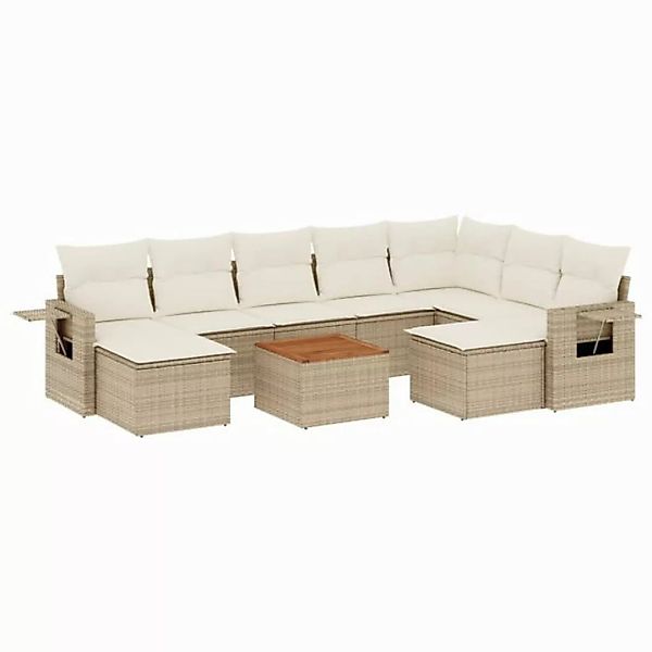 vidaXL Sofaelement 10-tlg. Garten-Sofagarnitur mit Kissen Beige Poly Rattan günstig online kaufen