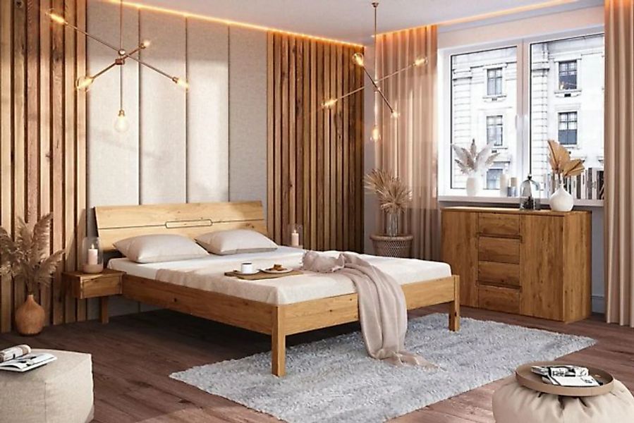 Natur24 Einzelbett Bett Bento 4 Wildeiche massiv 160x200 mit Holzkopfteil u günstig online kaufen