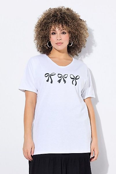 Ulla Popken T-Shirt T-Shirt Schleifen Oversized V-Ausschnitt Halbarm günstig online kaufen