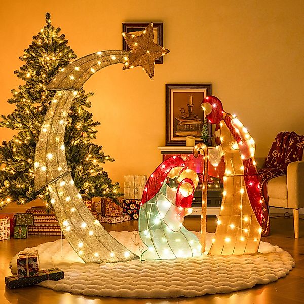 COSTWAY Weihnachtsfigur, 151cm Weihnachtskrippe mit LED, günstig online kaufen