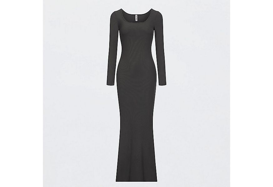 cfab (creamy fabrics) Jerseykleid Ribbed Long Sleeve Maxikleid-Ash Brown-3X günstig online kaufen