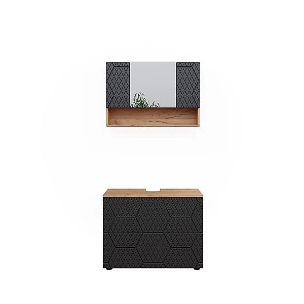 Vicco Badmöbel-Set Irma Goldkraft Eiche/Anthrazit 2 Teile Unterschrank 80 c günstig online kaufen