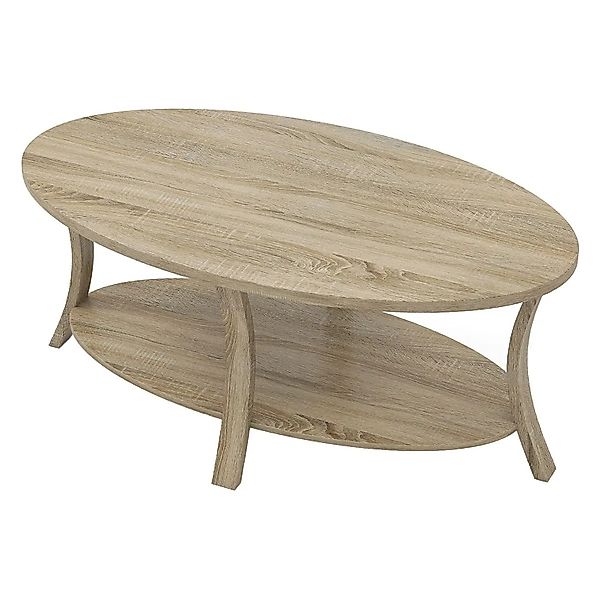 Costway Couchtisch Oval 2-Stöckig 111 x 60,5 x 47 cm Eiche günstig online kaufen