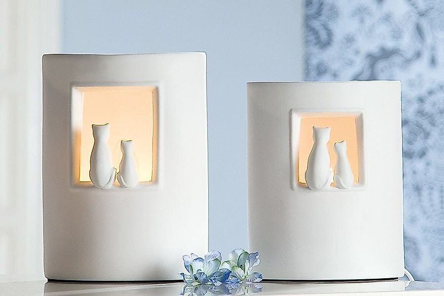 GILDE Dekoobjekt Porzellan Nachtisch Lampe MIAU günstig online kaufen