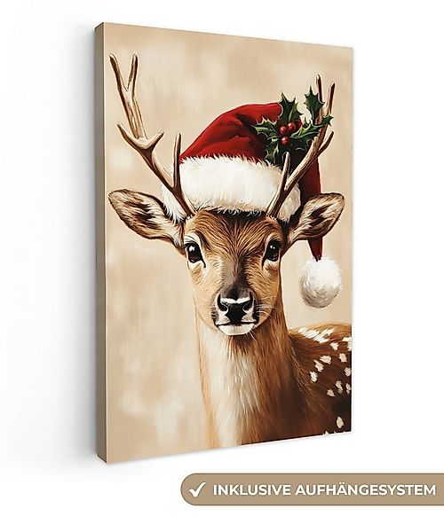 OneMillionCanvasses® Leinwandbild Weihnachten - Hirsch - Geweih - Rot, Foto günstig online kaufen