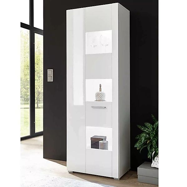 Wohnzimmervitrine in Weiß Hochglanz 170 cm hoch günstig online kaufen