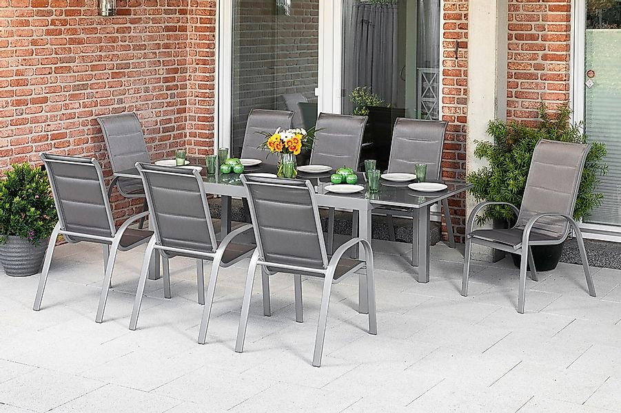 MERXX Garten-Essgruppe "Amalfi di lusso" 9 Stk. tlg. 8 Stapelsessel, Hochle günstig online kaufen