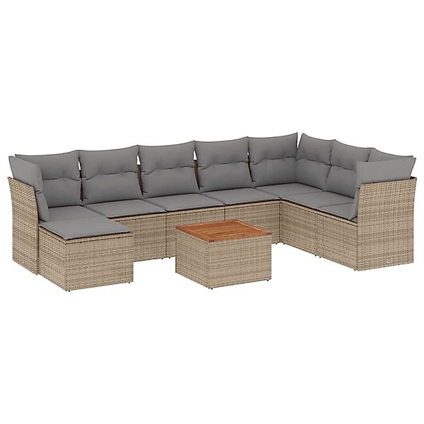 vidaXL 9-Tlg Garten-Sofagarnitur mit Kissen Beige Poly Rattan 3256115 günstig online kaufen