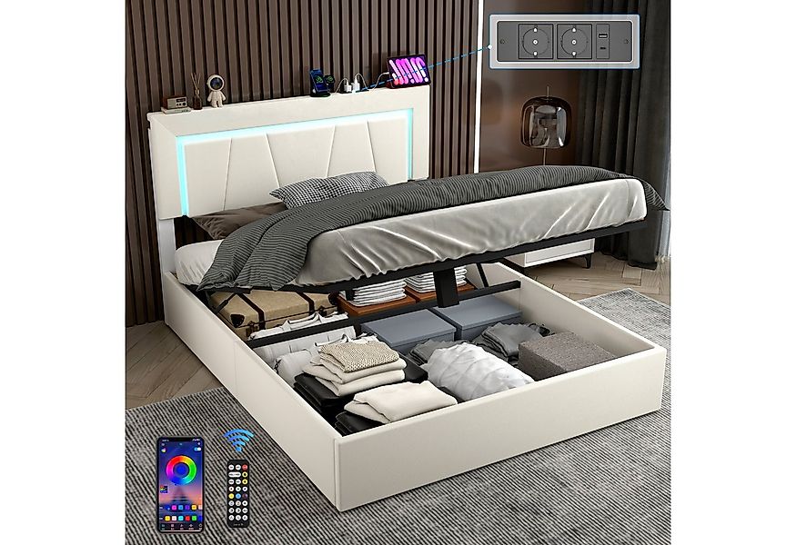 oyajia Polsterbett LED Doppelbett 140x200cm mit Ladefunktion und Hydraulisc günstig online kaufen