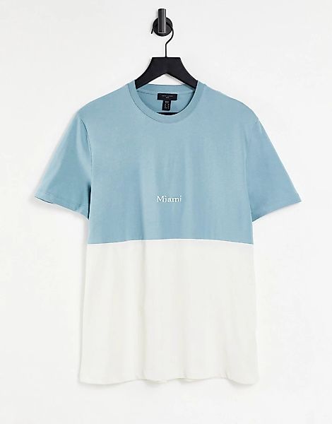 New Look – Miami – T-Shirt mit Blockfarbendesign in Blau günstig online kaufen