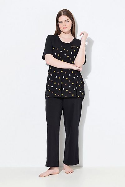 Ulla Popken Pyjama Pyjama Blüten Stickerei Rundhals Halbarm günstig online kaufen