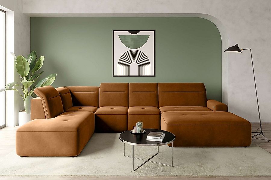 99rooms Wohnlandschaft Elvaro, Sofa, U-Form, Rundumbezug aus Velours PALLAD günstig online kaufen