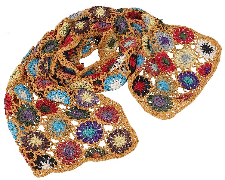 Guru-Shop Halstuch Häkelschal mit bunten Blümchen, Boho Schal -.., Festival günstig online kaufen