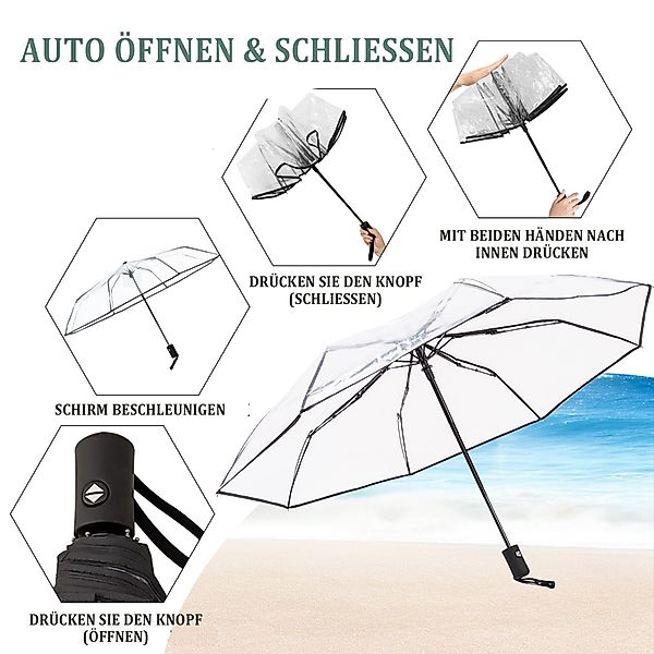 Coonoor Taschenregenschirm Vollautomatischer transparenter Regenschirm, tra günstig online kaufen