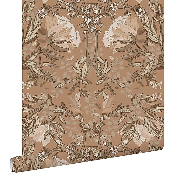 ESTAhome Tapete Blumenmuster im Jugendstil Braun und Hellrosa 50 x 900 cm günstig online kaufen