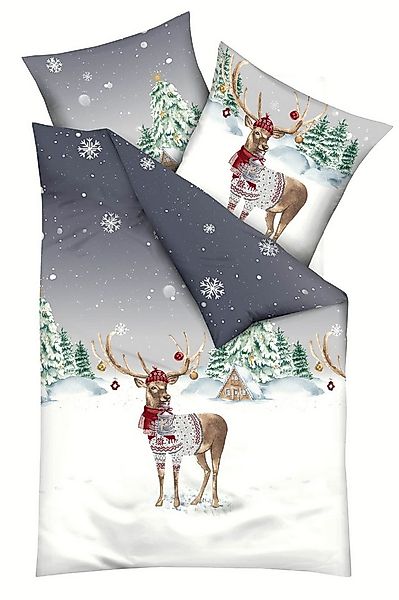 Kaeppel Bettwäsche kaeppel Biber Bettwäsche 155x220 Weihnachtshirsch Winter günstig online kaufen