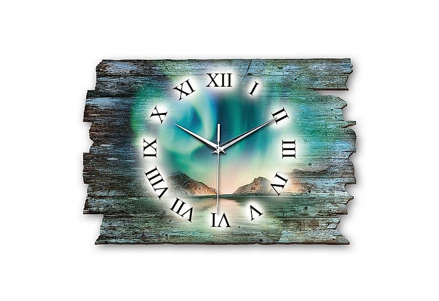 Kreative Feder Funkwanduhr Design-Wanduhr „Nordlichter“ aus Holz (ohne Tick günstig online kaufen