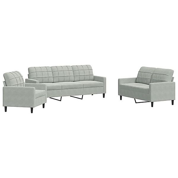 vidaXL Sofa, 3-tlg. Sofagarnitur mit Kissen Hellgrau Samt günstig online kaufen