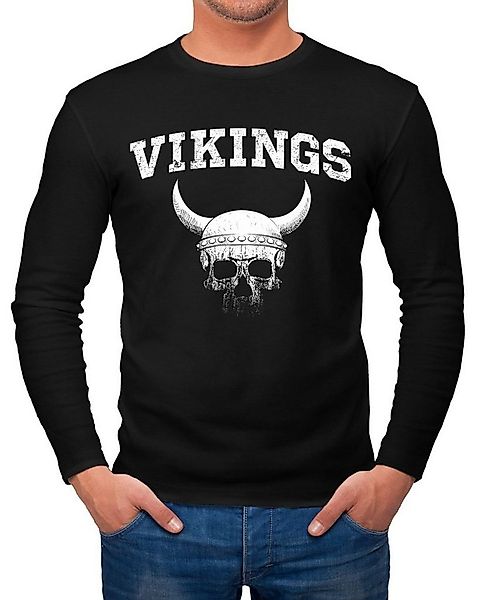 Neverless Longsleeve Herren Longsleeve Wikinger-Helm Skull Totenkopf Langar günstig online kaufen