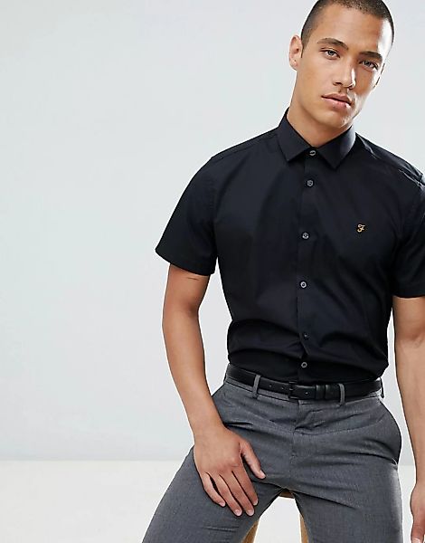 Farah – Elegantes, kurzärmliges Hemd in schmaler Passform-Schwarz günstig online kaufen