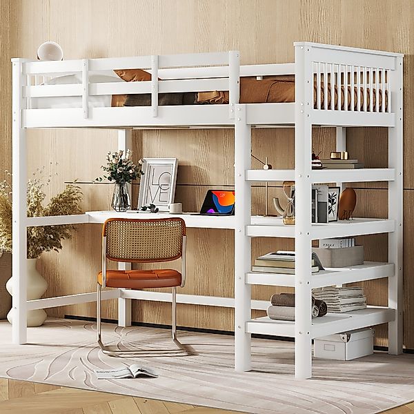 Merax Hochbett mit Schreibtisch und Bücherregal günstig online kaufen