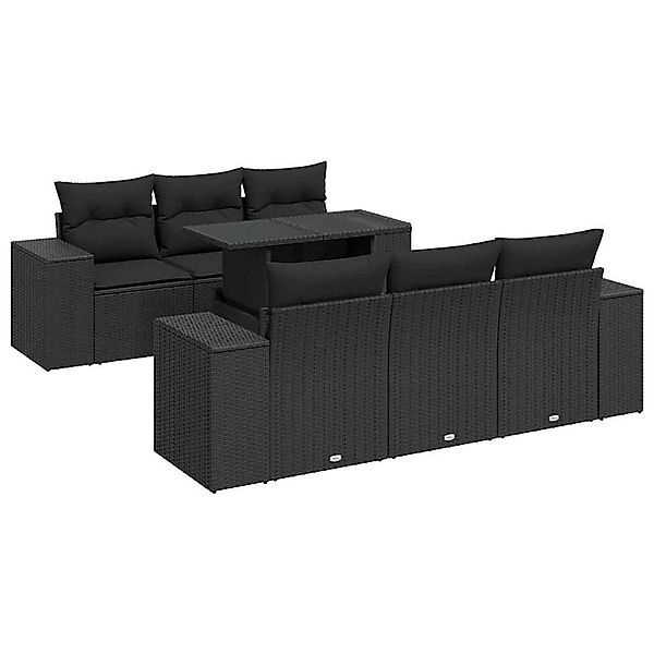 vidaXL 7-Tlg Garten-Sofagarnitur mit Kissen Schwarz Poly Rattan 3326736 günstig online kaufen