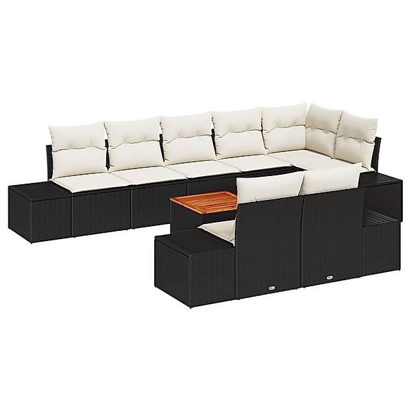 vidaXL Loungesofa 9-tlg. Garten-Sofagarnitur mit Kissen Schwarz Poly Rattan günstig online kaufen