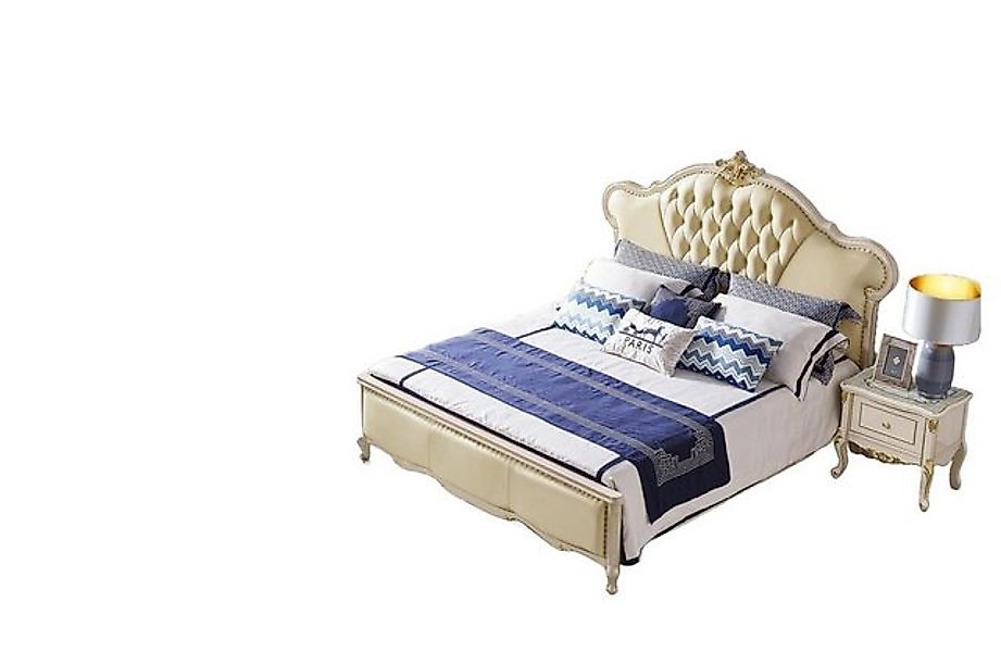 JVmoebel Bett Chesterfield Echtholz Doppelbett Betten Big Doppel Beige, Mad günstig online kaufen