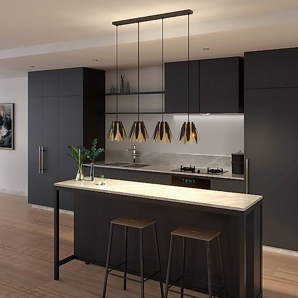 Lucande Lounit Hängelampe, schwarz-gold, 4-flammig günstig online kaufen