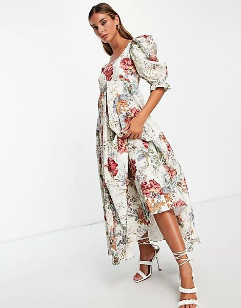 ASOS EDITION – Mittellanges Empirekleid mit weitem Rock und Blumenmuster-Me günstig online kaufen